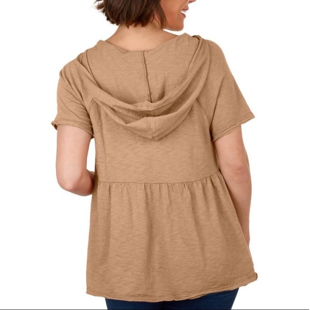 NWT 🌻Lush Womens Solid Hooded Short Sleeve Top
